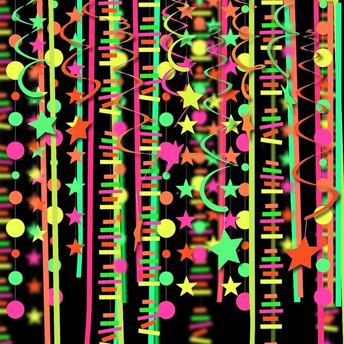 508feet Paper UV Neon Garland Black Light Neon Streamers Glow in The Dark Party Supplies for UV Blacklight Reactive Fluorescent Wedding Birthday Neon Party Supplies and Decorations