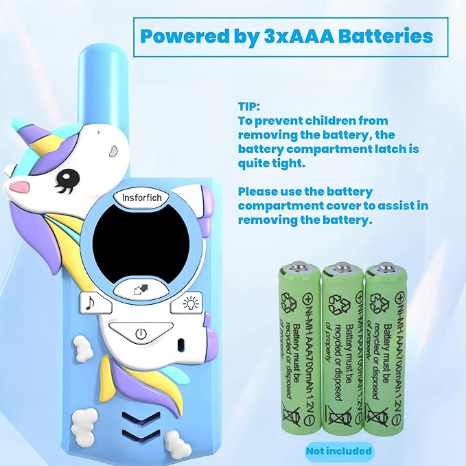 Unicorn Walkie Talkies for Kids,Toys Gifts for 3 4 5 6 7 8 9 Year Old Boys Girls,3 Channels 2 Way Radio Toy, 2 Miles Range for Outside, Camping, Hiking (Blue)…
