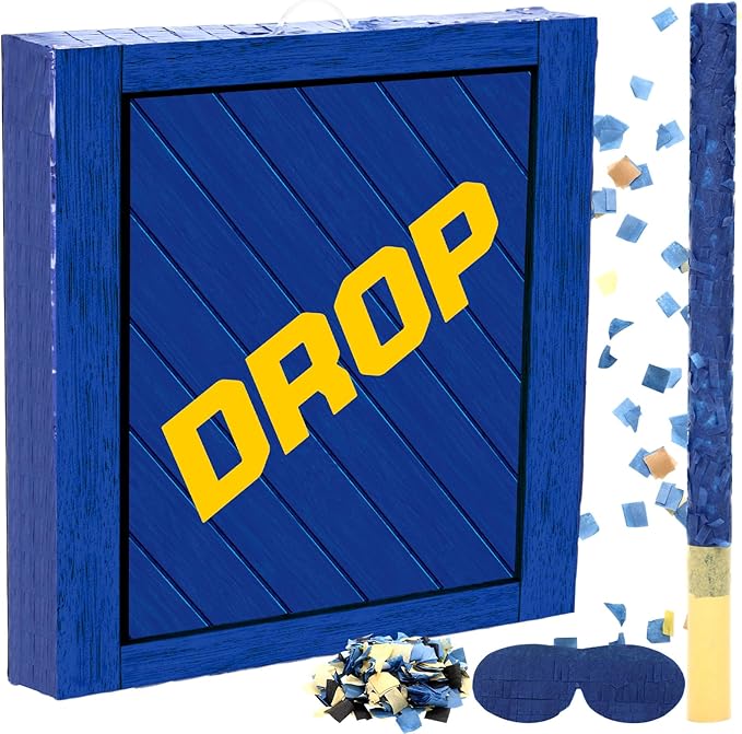 Drop Piñata for Kids Birthday Party 14.2 x 14.2 x 2.36 Inches Video Game Theme Piñata with Bat Blindfold and Confetti for Baby Shower Gaming Photo Props Decoration