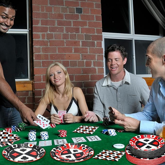 180PCS Casino Party Supplies Serve 60, Poker Party Paper Plates and Napkins Kit for Casino Night Poker Club Birthday Party Decorations, Includes Dinner Plates, Dessert Plates, Napkins