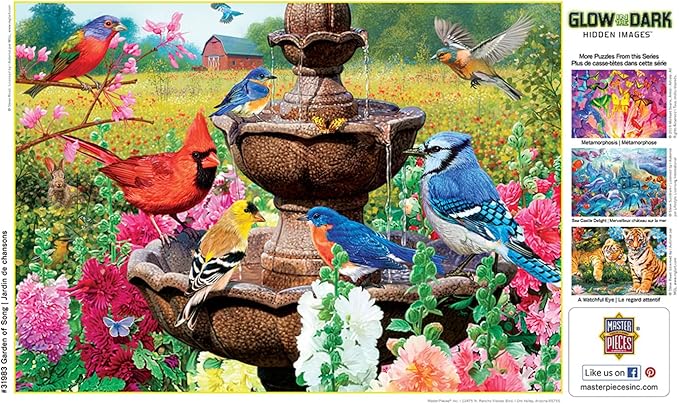 MasterPieces - 500 Piece Jigsaw Puzzle, Glows in The Dark, Hidden Images, Garden of Song, Fun for Adults, Family, Kids, 15" x 21"