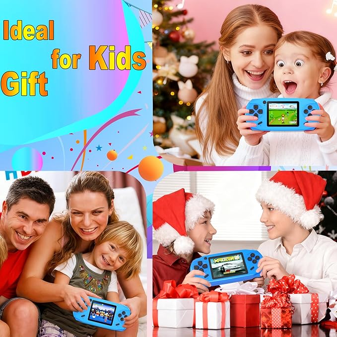 16 Bit Handheld Games for Kids Adults 3.0'' Large Screen Preloaded 220 HD Classic Retro Video Games USB Rechargeable Seniors Electronic Game Player Birthday Xmas Present (Blue)