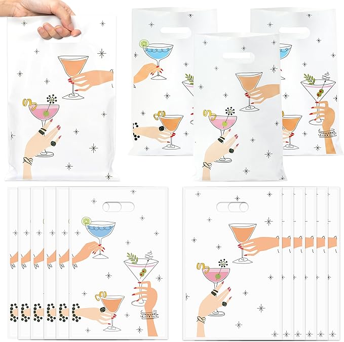 Martini Party Favor Bag - 50Pcs Martini Bachelorette Goody Candy Treat Gift Bags with Handles, White Theme Birthday Decorations for Women Girl Bar Engagement Bridal Shower Party Supplies