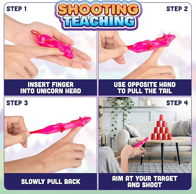 PICK A TOY Unicorn Slingshot Toys for Kids – 24 Pack Stretchy Finger Slingshot Party Favors, Unicorn Goodie Bag Fillers, Birthday Party Favors for Girls Boys, Classroom Prizes, Easter Egg Fillers