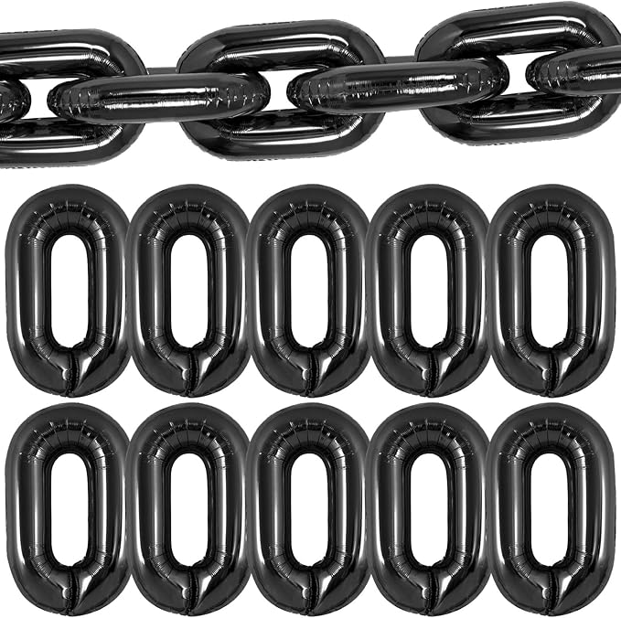 24 Pcs Chain Balloons,Giant Black Chain Balloons Garland,16 inch Foil Chain Balloons for 80s 90s Party Decorations Birthdays Weddings Graduations Hip Hop Retro Theme Party Supplies (Black)