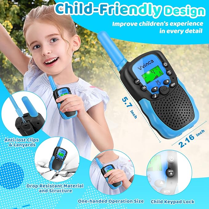 Vvinca Rechargeable Walkie Talkies for Kids 4 Pack, 5-7 Year Old Boy Toys Long Range 22 Channels 2 Way Kids Walkie Talkie with Flashlight for Camping Hiking Indoor Outdoor 3 4 5 6-12 Girl Boy Gift