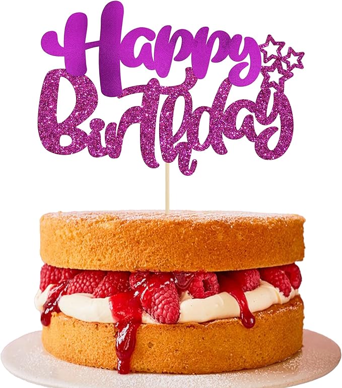 Ephlyn 1Pcs Happy Birthday Cake Topper Glitter Happy Birthday Cake Pick Decorations for Celebrating Baby Shower Theme Kids Boys Girls Anniversary Party Decorations Supplies Purple