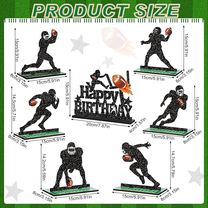 Geetery 7 Pcs Football Party Table Decoration Wooden Football Table Centerpiece Sport Player Silhouette Birthday Sign Centerpieces for Sport Birthday Party Supplies