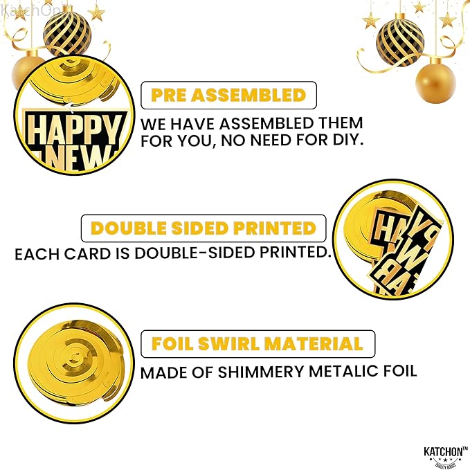 KatchOn, Happy New Year Hanging Swirls 2026 - Pack of 10, NO DIY | New Years Eve Party Supplies 2026 | Happy New Years Decorations 2026 | NYE Decorations 2026 | Happy New Year 2026