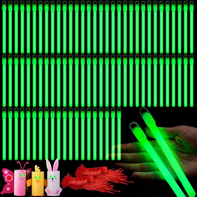 Lewtemi 100 Pack 4" or 6" Bright Glow Sticks Bulk, Glow in the Dark Party Supplies Birthday and Holidays (6 Inch,Green)