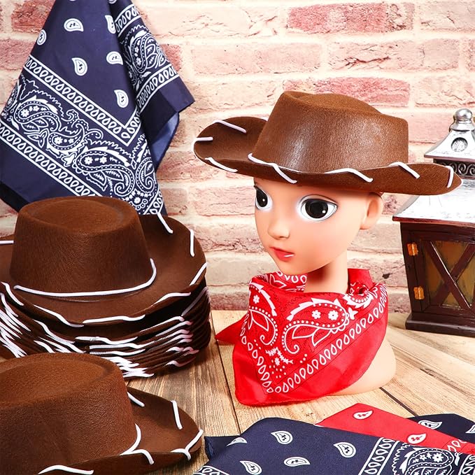 Unittype 18 Sets Cowboy Hats and Bandanas Bulk Kids Western Cowboy Costume Accessories Kids Party Supplies