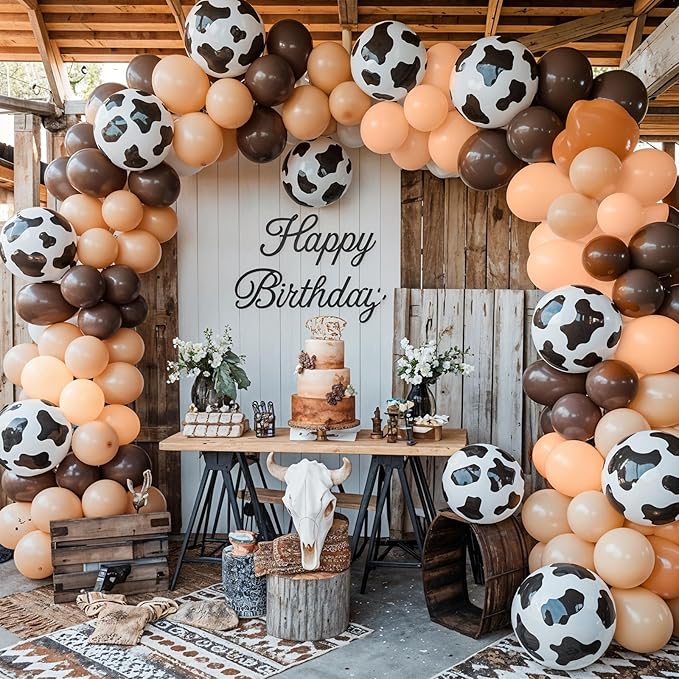 Brown Cow Print Balloons, 50pcs 12 Inch Dark Coffee Brown Tan Nude Apricot Cow Print Western Party Balloons for Kids Boy Cowboy Party Decorations Cow Birthday Baby Shower Western Decor