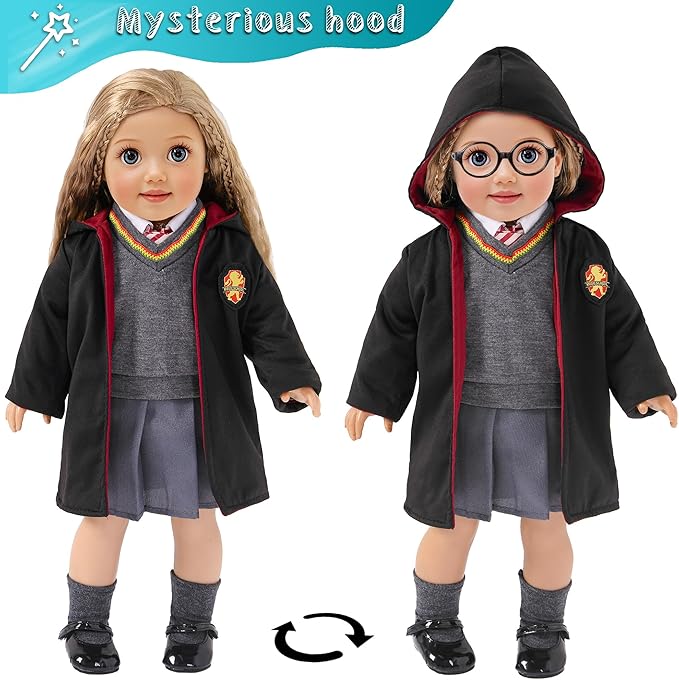 18 inch Doll Clothes and Accessories School Uniform Costume Doll Clothing Accessories Set 10 Pcs for 18 inch Girl Dolls