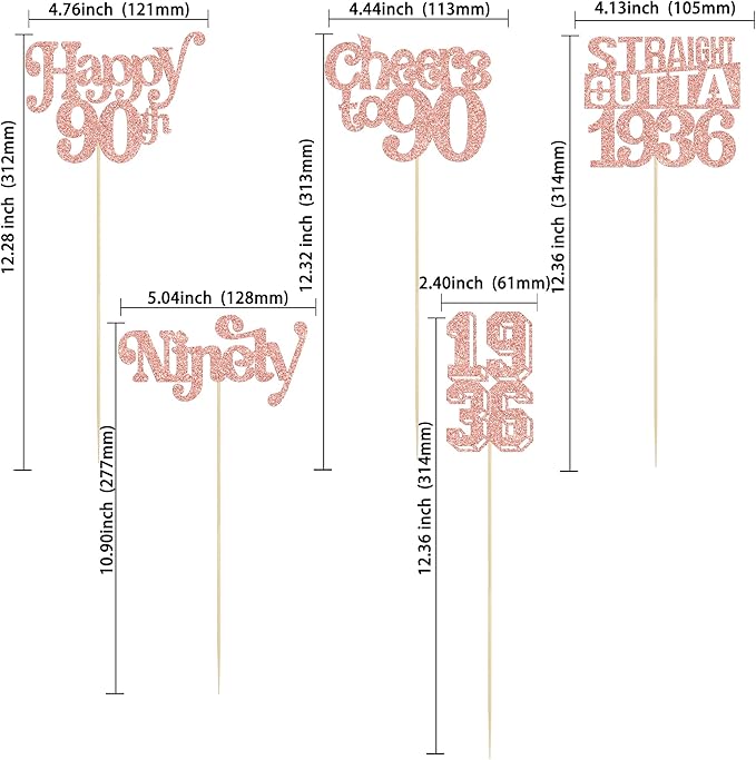 Gyufise 15Pcs Happy 90th Birthday Centerpiece Sticks Ninety Straight Outta 1936 Table Flower Centerpieces Sticks Cheers to 90 Decorations for 90th Birthday Party Supplies Rose Gold
