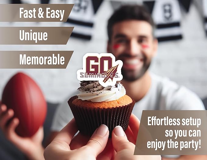 FSU Cupcake Topper Party Supplies for Football, Birthday, Graduation Party Decorations (24 Pieces) (Florida State Seminoles)
