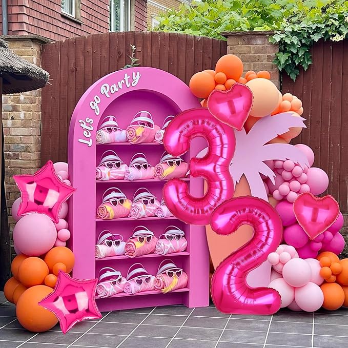 40 Inch Number Balloons Hot Pink 2 Large Number Balloon Anniversary Event Celebration Bachelorette Cowgirl Let's Go Girls Pink Themed 2nd Birthday Party Decor Supplies 9 Pcs