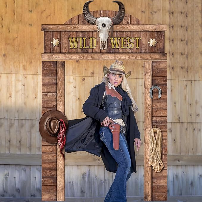 Chunnin West Cowboy Party Door Decoration Wild West Party Decoration Cowboy Door Banner Hanging Supplies Western Themed Saloon Banner for Western Rustic Bar Photo Booth Props Favor