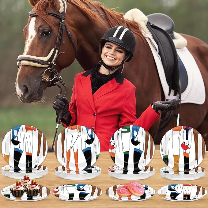 CHUNNIN 48Pcs Derby Party Paper Plates for Derby Day Party Supplies 7" Horse Racing Jockey with Horse Legs Disposable Dessert Plates for Equestrian Enthusiasts Birthday Baby Shower Decorations