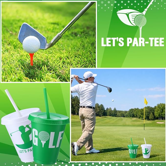 Sieral 30 Pcs Golf Cups with Straws and Lids, 16 oz Reusable Plastic Tumblers Golf Ball Party Cups Iced Coffee Travel Mug for Theme Party Favors Birthday Decorations
