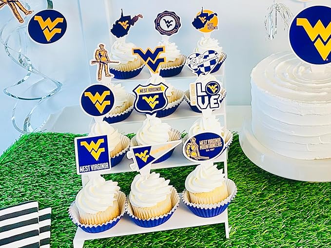 West Virginia University Cupcake Topper Party Supplies for WVU Football, Birthday, Graduation Party Decorations (24 Pieces) (West Virginia Mountaineers)
