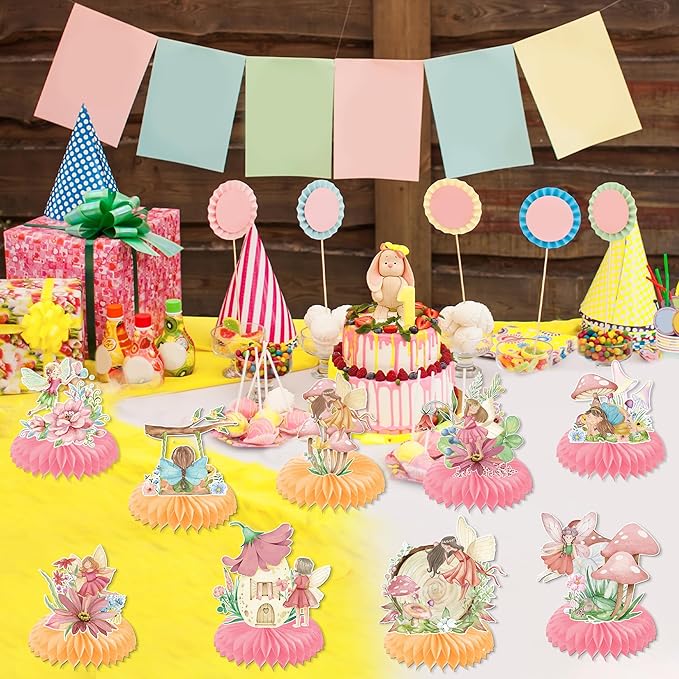 Fairy Honeycomb Centerpieces Birthday Decorations - 9PCS Fairy Party Centerpieces for Table, Butterfly Flower Fairies Theme Party Decorations, My Fairy First Birthday Baby Shower Supplies