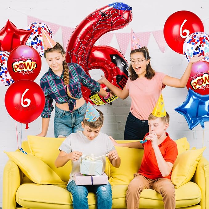 Cartoon Hero 40 Inch Red and Blue Spider Theme Number Foil Birthday Decoration Balloons, Cartoon Party Birthday Supplies, Number large Balloons for Spider Theme Party (6)