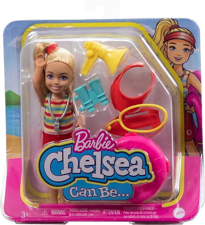 Barbie Playset, Chelsea Can Be Blonde Lifeguard Small Doll Set with Outfit & 6 Career Accessories