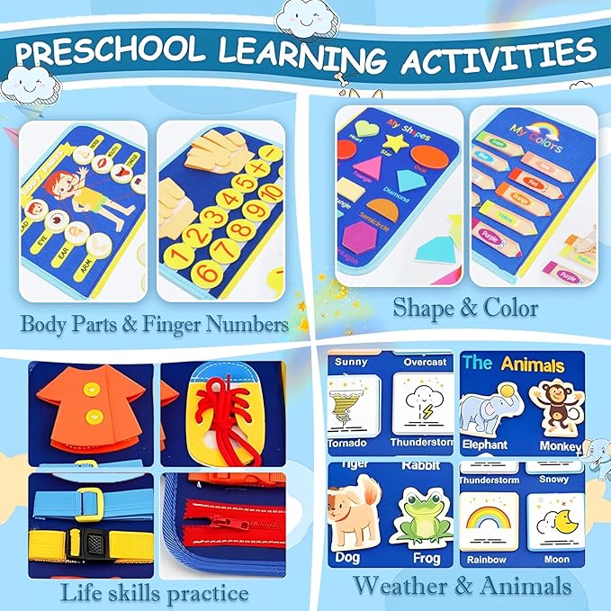 Busy Board for Toddlers 1-3 Sensory Busy Book for 1+ Year Old Boys Girls Montessori Learning Activity Books Birthday Christmas Toddler Gift (Planet)