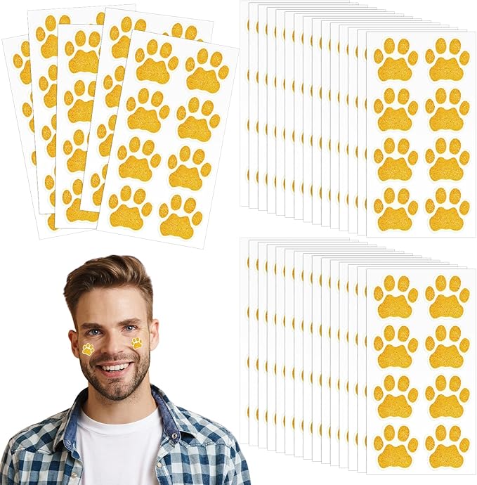 120 Pairs Gold Eye Black Bulk Tiger Paw Football Stickers Sport Glitter Eyeblack Sticker Team Spirit Accessories for University College Game Day Sports Fans Themed Party Supplies