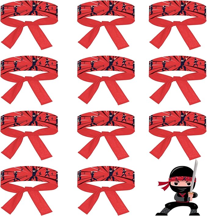 ZOIIWA 24Pcs Karate Headbands Birthday Party Favors Red Karate Themed Headbands Party Decorations for Kids Boys Girls Birthday Party Supplies, Decorations, and Gifts, Adjustable Size