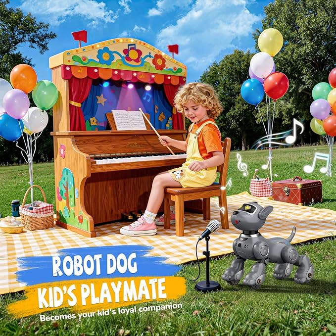 anysun Robot Dog Toy for Kids, Programmable Remote Control Robot Puppy with Follow Up & Touch Sensors, Dancing & Singing, Smart Stunt Robot Pet, Interactive Robotic Dog for Kids (Gray)