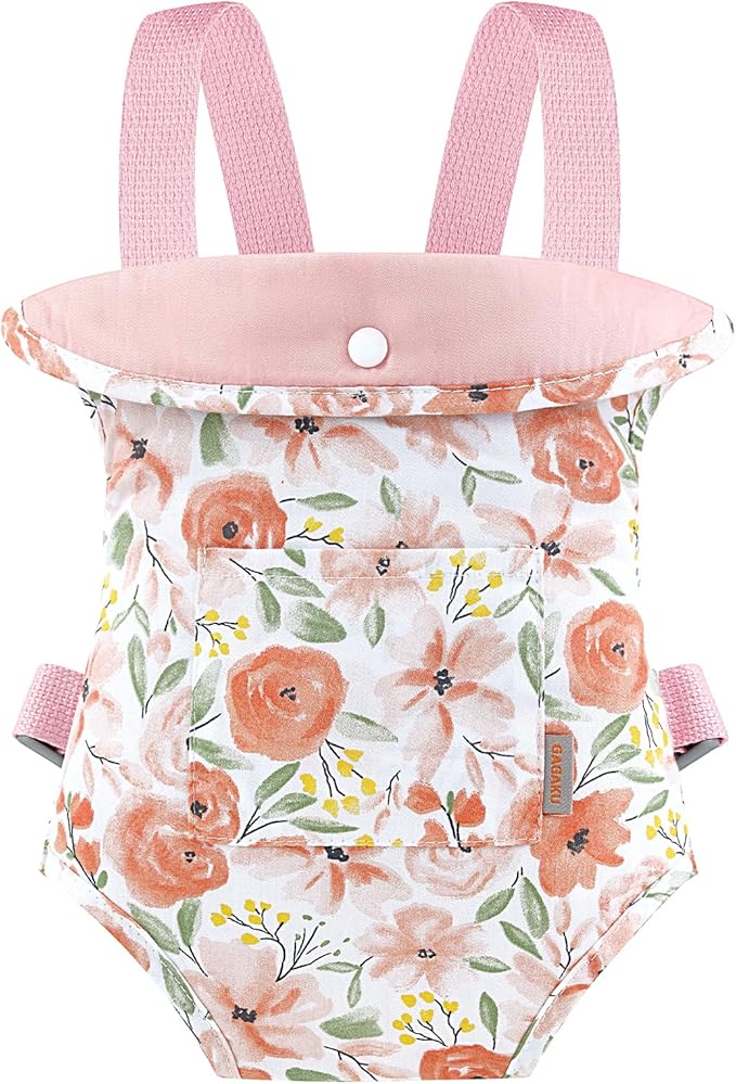 GAGAKU Baby Doll Carrier for Little Girls, Doll Accessories for Toddlers 1-3, Kids Toy Baby Dolls Sling Carrier - Rose