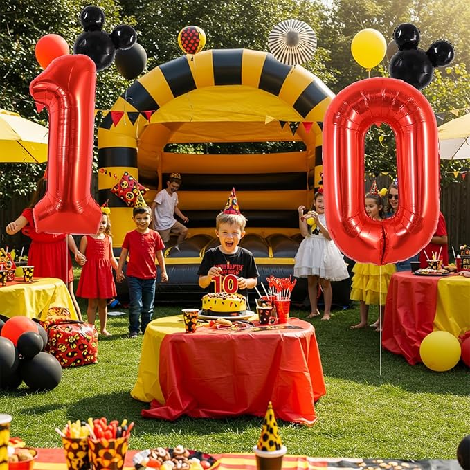 Vuzvuv 40 Inch Mouse Number Balloon No.1, Black Mouse Head Balloon and Red Giant Giant Number One Balloon for Birthday, Mouse Theme Party Supplies, Baby Shower,Anniversary Decoration