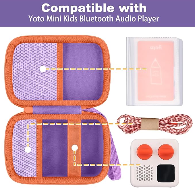 co2CREA Hard Case Compatible with Yoto Mini 2024 Edition Kids Audio Music Player Children Speaker Plays Audiobook Cards Radio and Card Holder Hold up to Yoto 36 Cards, Purple Case