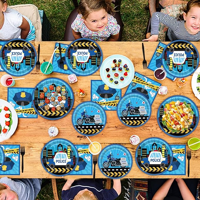 Qyeahkj 50 Guests Police Plates and Napkins Party Supplies Police Car Party Decorations Disposable Tableware Set Police Officer Paper Dinnerware Favor for Boys Kids, 200PCS