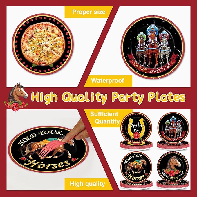 48Pcs Derby Day Party Paper Plates for Horse Racing Themed Party Supplies 7" Kentucky Horse Racing Day Party Disposable Dessert Roses Plates for Derby Horse Race Run Talk Derby to Me Party Decorations