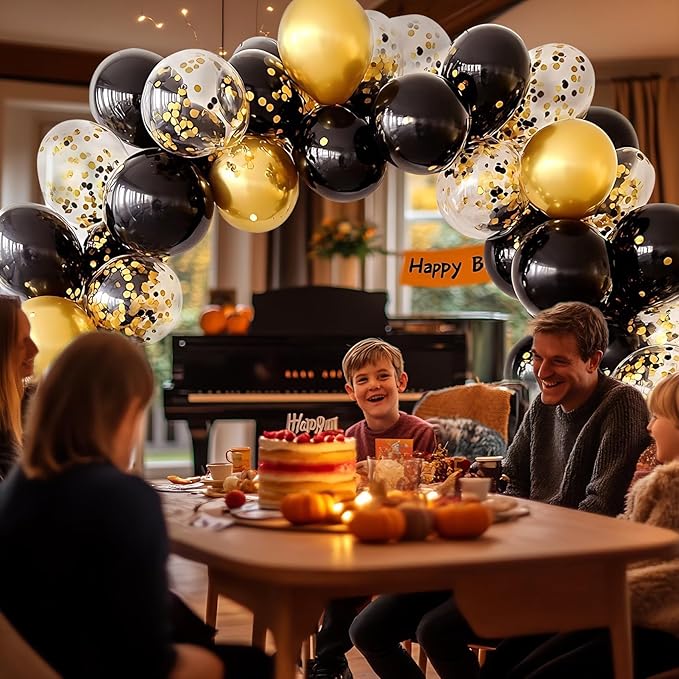 Black and Gold Balloons, 55 Pcs 12 Inch Metallic Gold Balloons Black Balloon Gold Confetti Latex Balloon for Birthday Party Graduation Decoration Baby Shower New Years Wedding Anniversary
