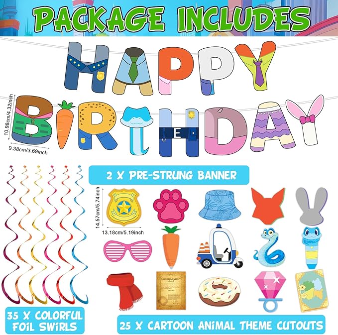 62 Pcs Cartoon Animal Hanging Swirl City Animals Adventure Birthday Banner Cute Animals Hanging Streamer for City Animal Themed Cartoon Movie Fans Birthday Party Baby Shower Supplies