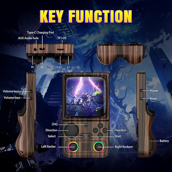 R36T MAX Upgraded Retro Handheld Game Console with 4000mAh Battery, 4.0'' IPS Screen, Retro Gaming Console with Portable Case, Supports WiFi Networked Fighting and OTG(Wood Grain Coffee Brown)