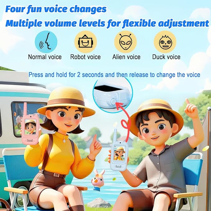 Video Walkie Talkies for Kids - 2 Pack with Real-Time Video & Voice Chat, Fun Voice Changer & Video Effects, Rechargeable, Long Range (500ft), Ideal for Indoor & Outdoor Play(Ages 3-12) (2 Blue)