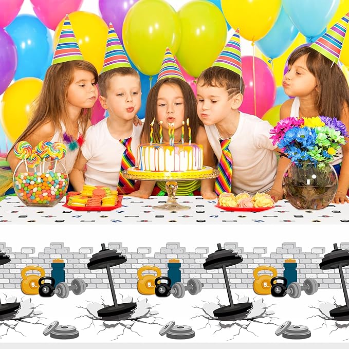 3Pcs Gym Birthday Party Tablecloth - 87 x 51 Inches Plastic Fitness Sports Table Cover Disposable Weight Lifting Table Cloth for Kitchen Picnic Bodybuilder Gym Birthday Party Decor Supplies