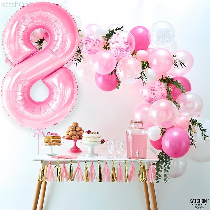 KatchOn, Giant Light Pink Number 8 Balloon - 40 Inch, Pink 8 Balloons for Birthday Girl | Number 8 Balloons for Birthdays | 8 Balloon Number for 8th Birthday Decorations for Girls | 8 Birthday Balloon