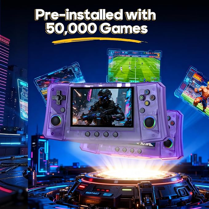 2025 New R50 Retro Handheld Game Console, 50000 Preloaded Games, 256GB Expandable Storage, 4.5 Inch IPS HD Screen, Portable Gaming Device with Long Battery Life (Purple)