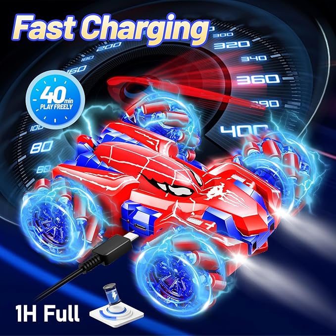 Spider Remote Control Car, Double Sided RC Cars with 360° Cool Rotation, 2.4 GHZ Rechargeable Stunt RC Cars, Remote Control Cars for Kids 4 5 6 7 8 9 10 11 12, Birthday/Valentine's Day Gifts for Kids