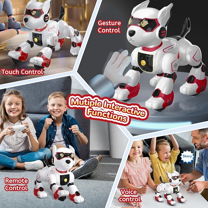PeachLeaf Robot Dog Toy for Kids, Programmable Interactive RC Pet with Voice Control & Touch Sensor, Imitates Animal Sounds, Plays Music, Dance Modes, Robotic Puppy Toy for Kids Boys & Girls (Red)
