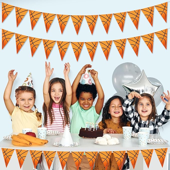 Faccito 5 Pack Basketball Banners Party Decorations Sports Championship Pennants Hanging Decor Themed Triangle Flags Athletics Game Garland for Birthday Party Supplies (Orange)