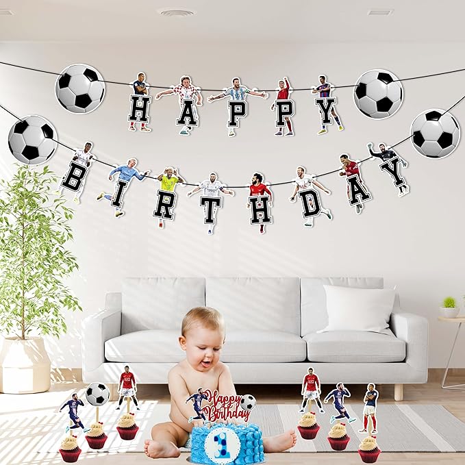Soccer Football Theme Birthday Party Supplies – Sports Inspired Party Decoration Set for Birthday Celebrations and Themed Events, Decorative Table Styling Items for Dessert Displays.