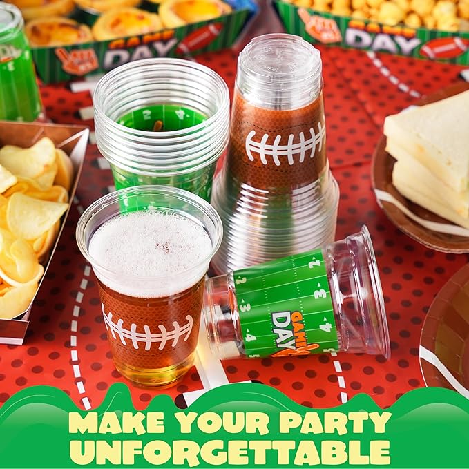 JOYIN 24 Pcs Football Plastic Cups, 16oz Disposable Football Party Cups Bulk for Sports Event, Football Party Supplies, Holiday Tableware Party Decorations