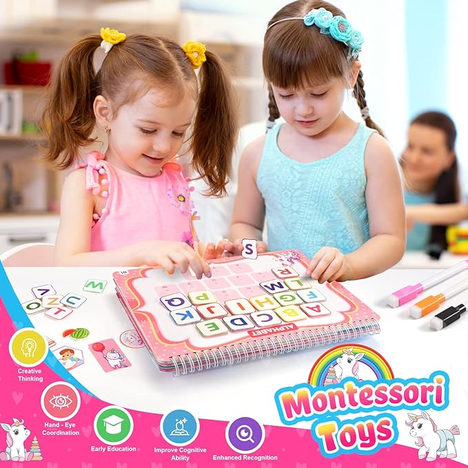 MDINGTD Kids Toys Montessori Toys for Toddlers, Unicorns Gifts for Girls Age 3-5 30 Themes Busy Book for Kids Preschool Educational Learning Toys for 3-5 Year Olds Girls Preschool Learning Activities