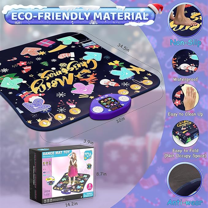 Dance Mat Toys for 3-12 Year Old Girls Boys, Kids Dance Mat with Light Up 8-Buttons & Wireless Bluetooth, Music Dance Toy with 5 Modes, Birthday Xmas Gifts for 3 4 5 6 7 8 9 10+ Year Old Girls Boys